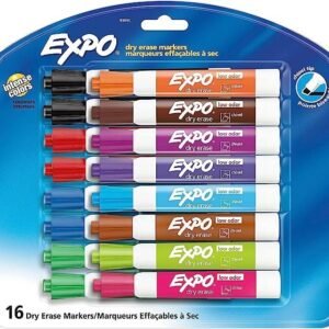 EXPO Low Odor Dry Erase Markers, Chisel Tip, Assorted Colors, 16 Pack